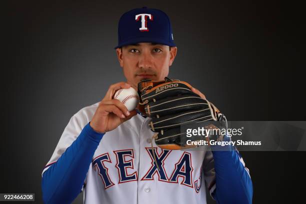 Darwin Barney of the Texas Rangers poses during Texas Rangers Photo Day at the Surprise Stadium training facility on February 21, 2018 in Surprise,...
