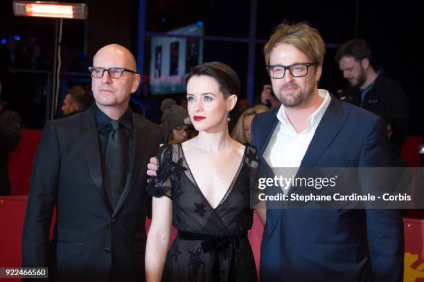 Steven Soderbergh, Claire Foy and Joshua Leonard attend the 'Unsane' premiere during the 68th Berlinale International Film Festival Berlin at...