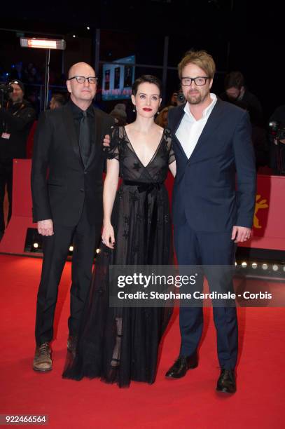 Steven Soderbergh, Claire Foy and Joshua Leonard attend the 'Unsane' premiere during the 68th Berlinale International Film Festival Berlin at...