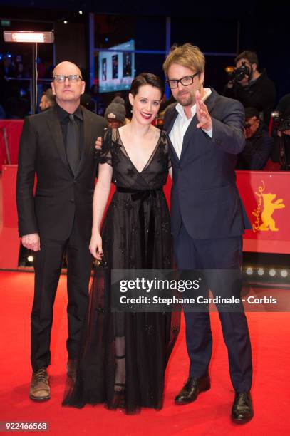 Steven Soderbergh, Claire Foy and Joshua Leonard attend the 'Unsane' premiere during the 68th Berlinale International Film Festival Berlin at...