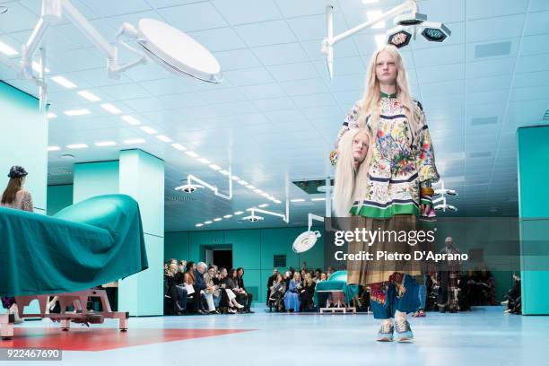 Model walks the runway at the Gucci show during Milan Fashion Week Fall/Winter 2018/19 on February 21, 2018 in Milan, Italy.