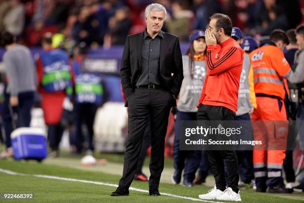 Coach Jose Mourinho of Manchester United during the UEFA Champions League match between Sevilla v Manchester United at the Estadio Ramon Sanchez...