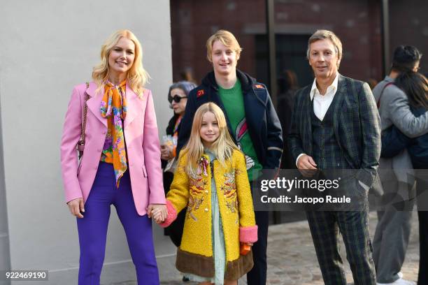 Valeria Mazza, Benicio Gravier, Taina Gravier and Alejandro Gravier are seen leaving the Gucci show during Milan Fashion Week Fall/Winter 2018/19 on...