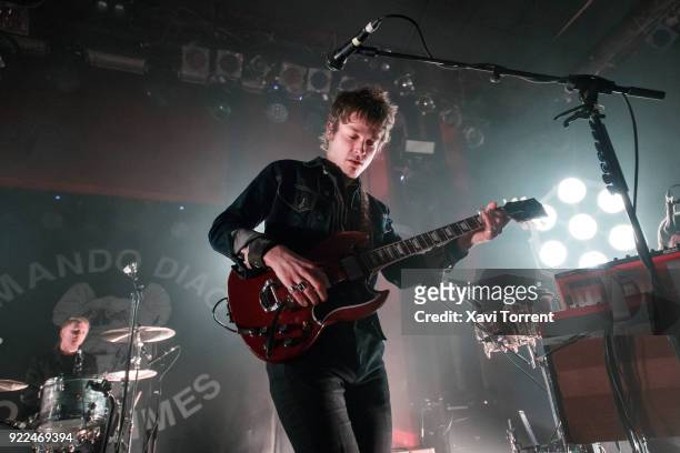 Jens Siverstedt of Mando Diao performs in concert at Sala Apolo on February 21, 2018 in Barcelona, Spain.