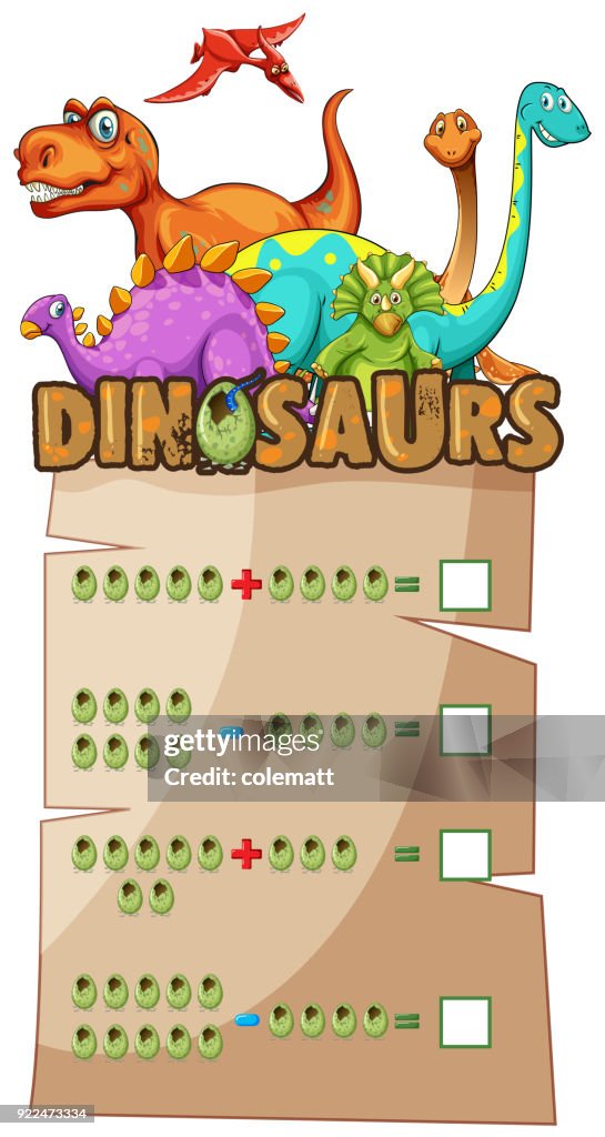 Pee Math Math Worksheet With Dinosaurs High-Res Vector Graphic - Getty Images
