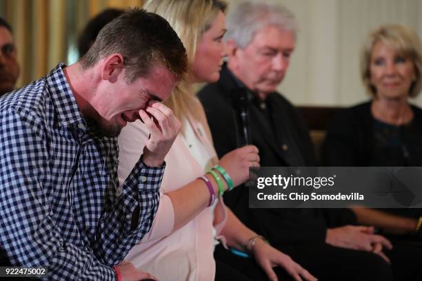 Marjory Stoneman Douglas High School senior Samuel Zeif weeps after talking about how his best friend was killed during last week's mass shooting...