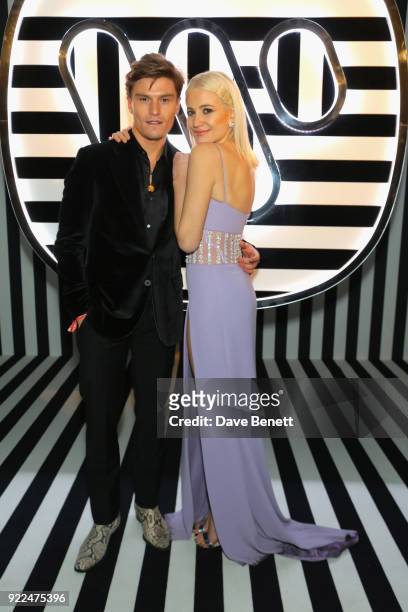 Pixie Lott and Oliver Cheshire attend the Brits Awards 2018 After Party hosted by Warner Music Group, Ciroc and British GQ at Freemasons Hall on...