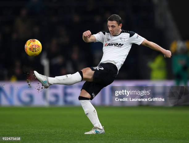 Chris Baird of Derby County clears the ball during the Sky Bet Championship match between Derby County and Leeds United at iPro Stadium on February...