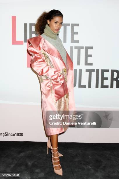 Tina Kunakey attends 'Grazia Scandal' party during Milan Fashion Week Fall/Winter 2018/19 on February 21, 2018 in Milan, Italy.