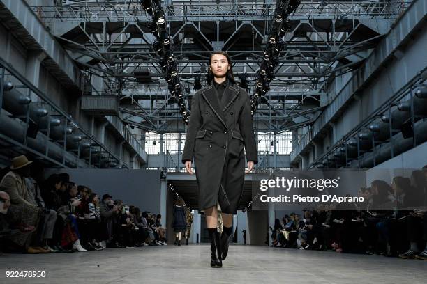 Model walks the runway at the Albino Teodoro show during Milan Fashion Week Fall/Winter 2018/19 on February 21, 2018 in Milan, Italy.