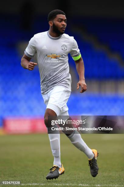 Ro-Shaun Williams of Man Utd in action during the UEFA Youth League Round of 16 match between Liverpool and Manchester United at Prenton Park on...