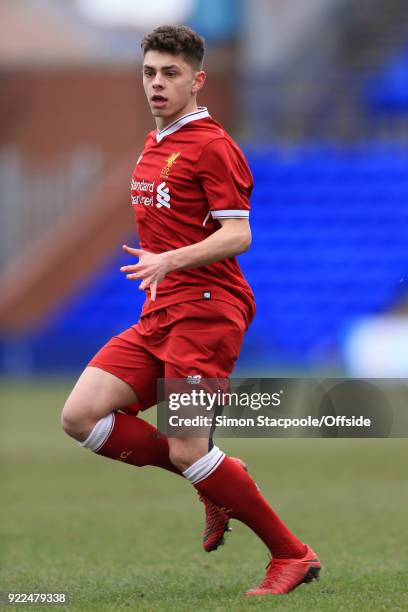 Adam Lewis of Liverpool in action during the UEFA Youth League Round of 16 match between Liverpool and Manchester United at Prenton Park on February...