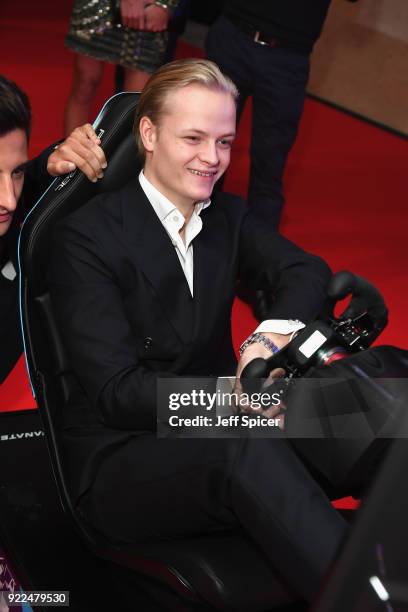 Marius Borg Hoiby competes on the Formula E Simulator at the BRITS official aftershow party, in partnership with Tempus Magazine, at the...