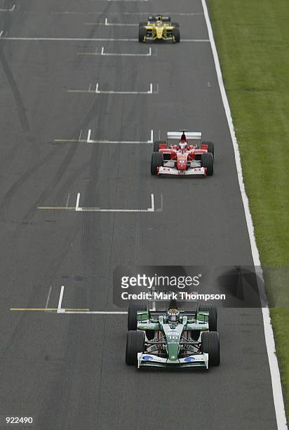 Eddie Irvine of Northern Ireland and Jaguar in action during the British Grand Prix at Silverstone on July 7, 2002 at Silverstone Circuit,...