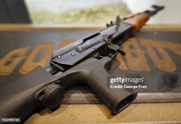 Bump stock is installed on an AK-47 at Good Guys Gun and Range on February 21, 2018 in Orem, Utah. The bump stock is a device when installed allows a...