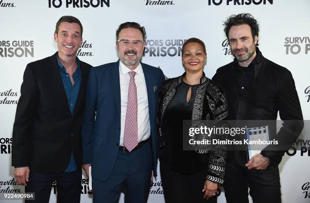 Steve DeVore, David Arquette, Donna Hylton and director Matthew Cooke attend "Survivors Guide To Prison" New York Premiere at The Landmark at 57 West...