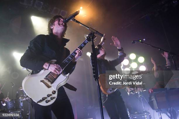 Bjorn Dixgard and Jens Siverstedt of Mando Diao perform on stage at Sala Apolo on February 21, 2018 in Barcelona, Spain.