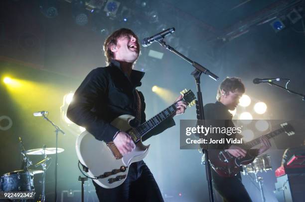 Bjorn Dixgard and Jens Siverstedt of Mando Diao perform on stage at Sala Apolo on February 21, 2018 in Barcelona, Spain.