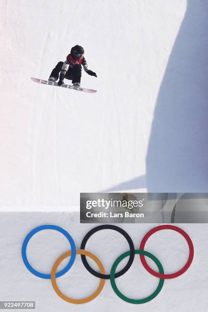 Laurie Blouin of Canada competes during the Snowboard - Ladies' Big Air Final Run 1 on day 13 of the PyeongChang 2018 Winter Olympic Games at Phoenix...