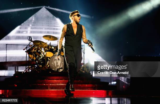 Adam Lambert performs with Queen at Qudos Bank Arena on February 21, 2018 in Sydney, Australia.