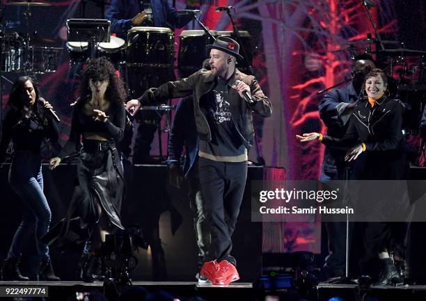 Justin Timberlake performs on stage at The BRIT Awards 2018 held at The O2 Arena on February 21, 2018 in London, England.