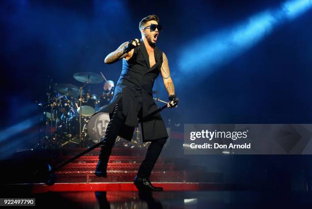 Adam Lambert performs with Queen at Qudos Bank Arena on February 21, 2018 in Sydney, Australia.