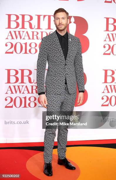 Calvin Harris attends The BRIT Awards 2018 held at The O2 Arena on February 21, 2018 in London, England.