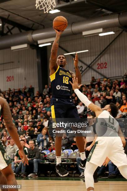 DeQuan Jones of the Fort Wayne Mad Ants shoots the ball during the game against the Wisconsin Herd on FEBRUARY 21, 2018 at the Menominee Nation Arena...