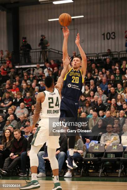 Jarrod Uthoff of the Fort Wayne Mad Ants shoots the ball during the game against the Wisconsin Herd on FEBRUARY 21, 2018 at the Menominee Nation...