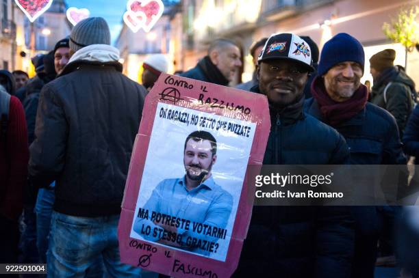 Anti-racist demonstration of social centers and militants of the left on occasion of the visit of Matteo Salvini, premier candidate for the Northern...