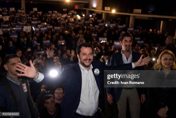 Matteo Salvini, premier candidate for the League, attends a campaign event at the San Marco Cinema on February 21, 2018 in Caserta, Italy. The...