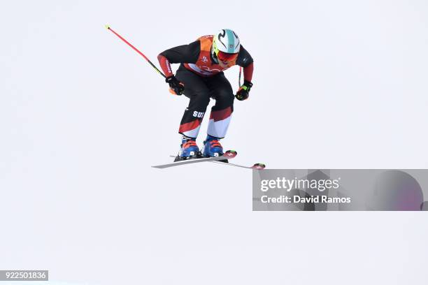 Sanna Luedi of Switzerland competes during the Freestyle Skiing Ladies' Ski Cross Seeding on day thirteen of the PyeongChang 2018 Winter Olympic...