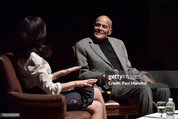 Harry Belafonte is interviewed by Joyce Kulhawik at the Museum of Fine Arts Boston as part of the Ruth and Carl J. Shapiro Celebrity Lectures Series...