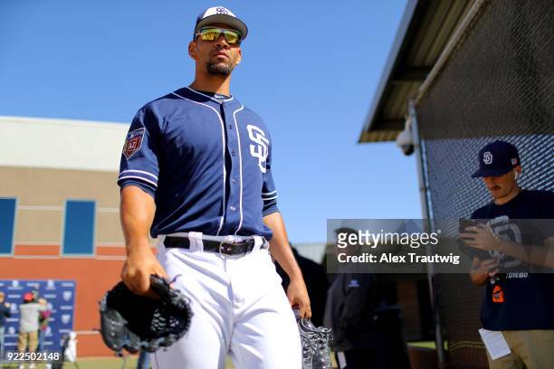 Tyson Ross of the San Diego Padres walks to the field during workouts on Tuesday, February 20, 2018 at the Peoria Sports Complex in Peoria, Arizona.