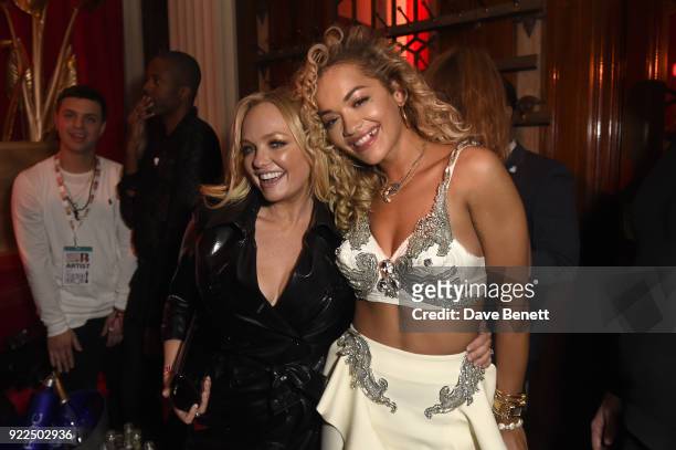 Emma Bunton and Rita Ora attend the Warner Music & CIROC BRIT Awards 2018 after-party at Freemasons Hall on February 21, 2018 in London, England.