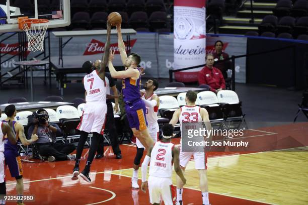 Alec Peters of the Northern Arizona Suns shoots the ball against the Memphis Hustle during an NBA G-League game on February 21, 2018 at Landers...