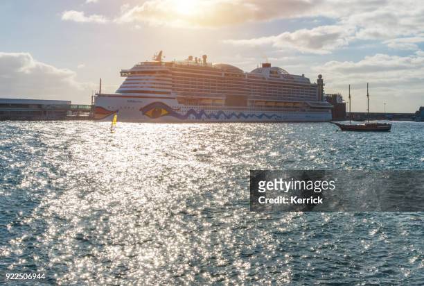 aida prima cruise ship in funchal harbor - madeira, portugal - wealth creation stock pictures, royalty-free photos & images