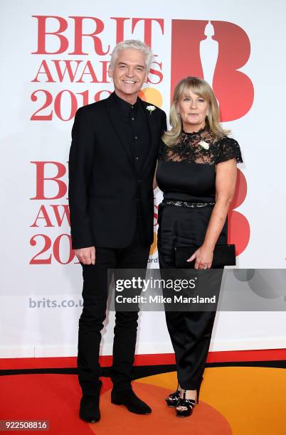 Phillip Schofield and Stephanie Lowe attend The BRIT Awards 2018 held at The O2 Arena on February 21, 2018 in London, England.