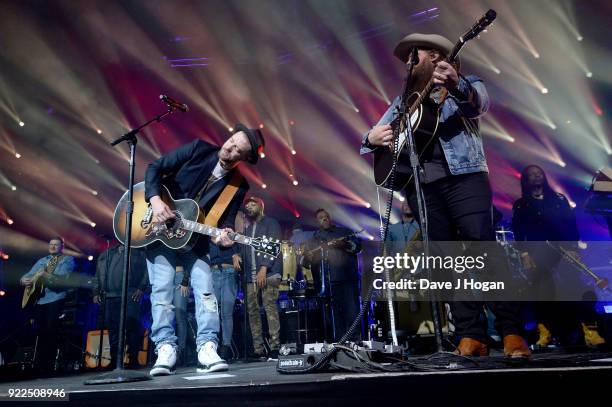Musician Justin Timberlake and Chris Stapleton perform for his Spotify Premium members at London's Roundhouse on February 22, 2018 in London, England.