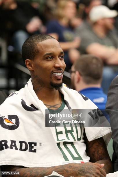 Brandon Jennings of the Wisconsin Herd looks on during the game against the Fort Wayne Mad Ants on FEBRUARY 21, 2018 at the Menominee Nation Arena in...