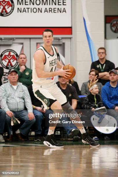 Marshall Plumlee of the Wisconsin Herd handles the ball during the game against the Fort Wayne Mad Ants on FEBRUARY 21, 2018 at the Menominee Nation...