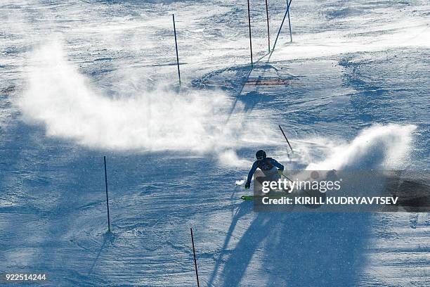 Italy's Manfred Moelgg competes in the Men's Slalom at the Yongpyong Alpine Centre during the Pyeongchang 2018 Winter Olympic Games in Pyeongchang on...