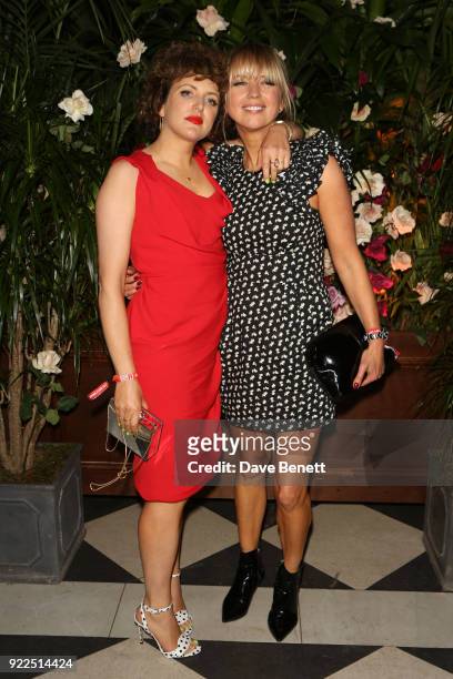 Annie Mac and Sara Cox attend the Universal Music BRIT Awards After-Party 2018 hosted by Soho House and Bacardi at The Ned on February 21, 2018 in...