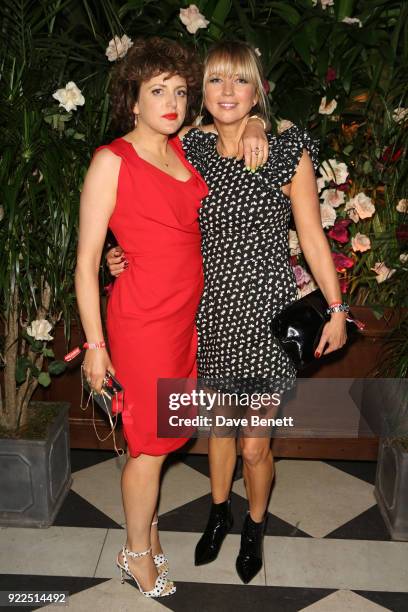 Annie Mac and Sara Cox attend the Universal Music BRIT Awards After-Party 2018 hosted by Soho House and Bacardi at The Ned on February 21, 2018 in...