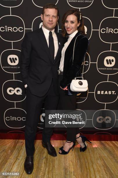 Dermot O'Leary and Dee Koppang attend the Warner Music & CIROC BRIT Awards 2018 after-party at Freemasons Hall on February 21, 2018 in London,...