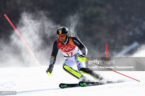 Fritz Dopfer of Germany competes during the Men's Slalom on day 13 of the PyeongChang 2018 Winter Olympic Games at Yongpyong Alpine Centre on...