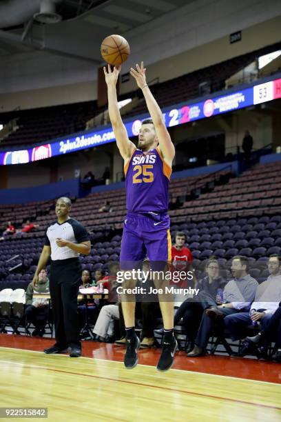 Alec Peters of the Northern Arizona Suns shoots the ball against the Memphis Hustle during an NBA G-League game on February 21, 2018 at Landers...