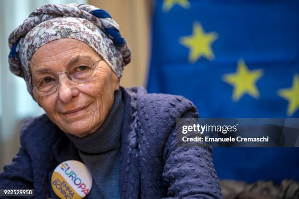Emma Bonino attends a press conference on February 20, 2018 in Milan, Italy. Bonino, leader of Piu Europa , a pro-Europeanist coalition of...
