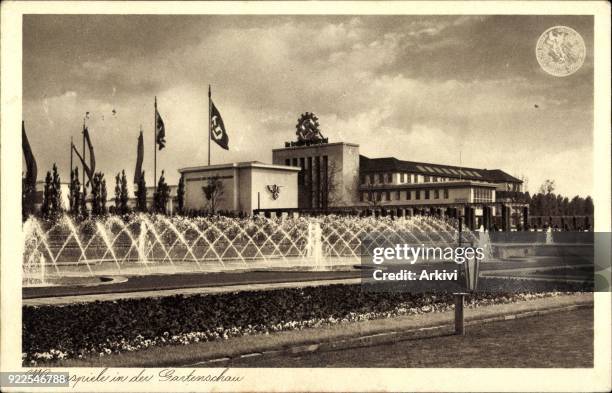 Ak Düsseldorf, Gartenschau, Wasserspiele, Halle