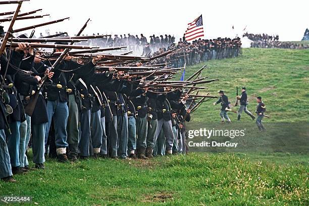 amerikanischen bürgerkrieg infantry linie der schlacht shenandoah valley in virginia - sezessionskrieg stock-fotos und bilder